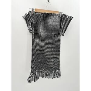 WAYF Dress Women MEDIUM NWT Black White Gingham Smocked Off Shoulder Mini